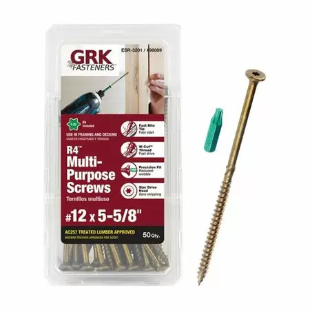 GRK #12 by 5-5/8-inch R4 Multi-Purpose Star Drive Flat Head Screw, Steel