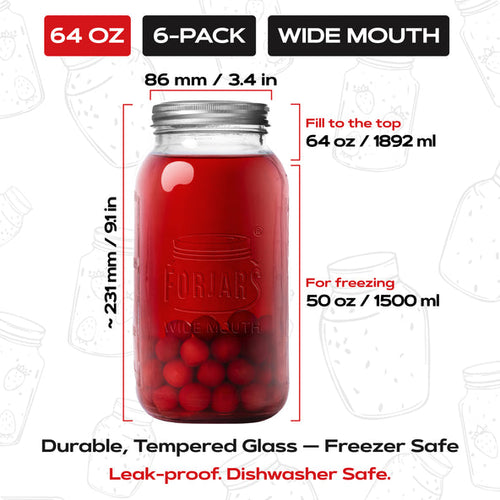 ForJars Premium Mason Jars Wide Mouth Glass Canning Jars