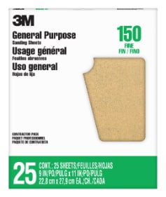 3M™ Pro-Pak™ General Purpose Sanding Sheets, 11602NA-25, 9 in x 11 in, 150 grit, Fine Grit 25 sheets/pk, 5 pks/cs