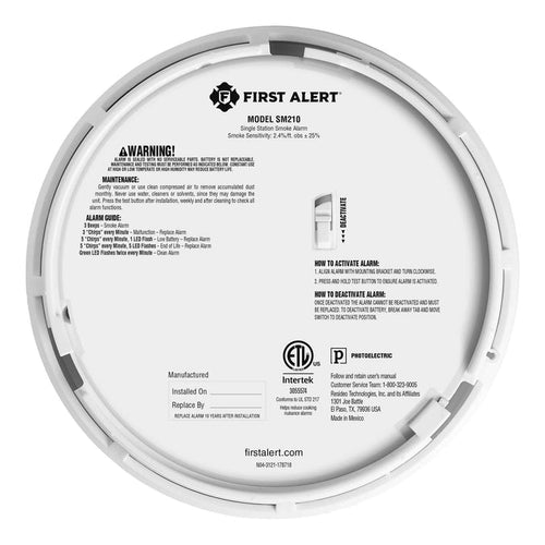 First Alert 1046736 10-Year Battery Smoke Alarm with Slim Profile Design