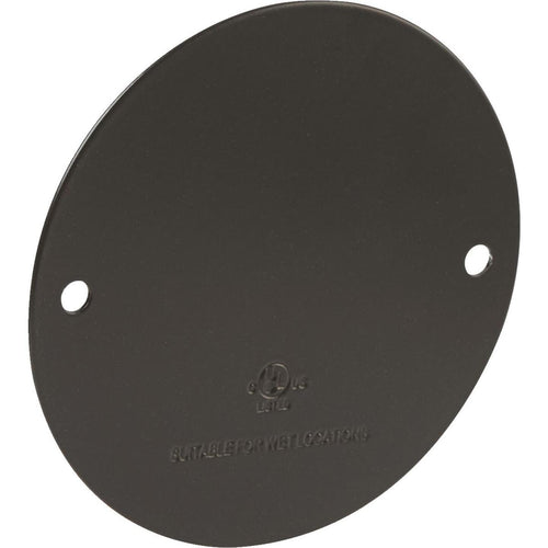 Bell Single Gang Round Die-Cast Metal Bronze Blank Outdoor Box Cover, Shrink Wrapped