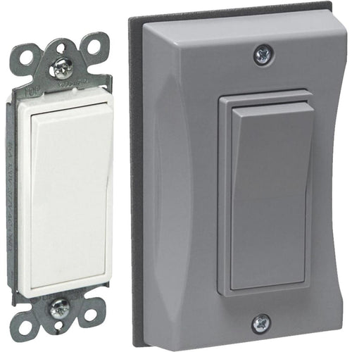 Bell Single Gang Vertical Mount Gray Weatherproof Outdoor Rocker Switch Cover with Switch
